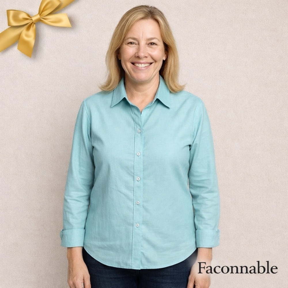 Faconnable Turquoise Linen Shirt Size Large